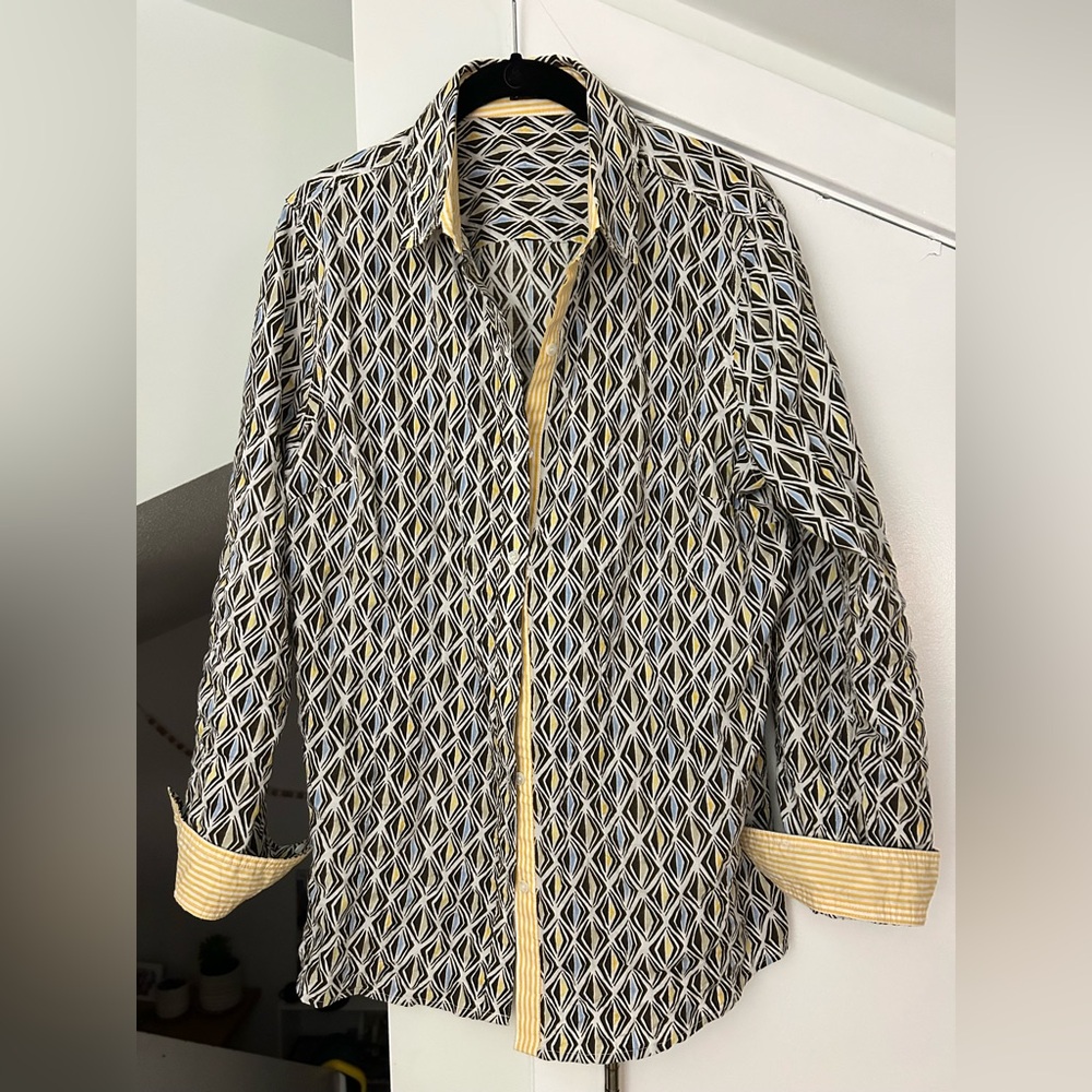 J. McLaughlin Black and Yellow Geometric Top